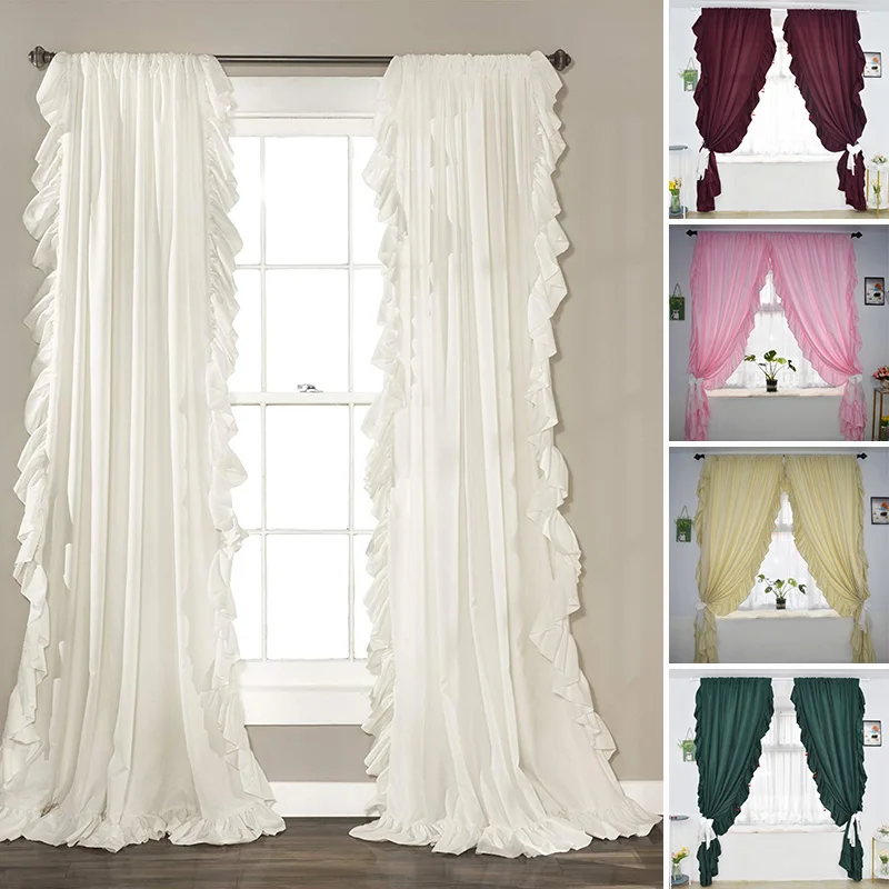 1pc Multi-Color Ruffled Curtains Semi-Shading Window Drape Rod Pocket Sheer Shabby Chic Curtain Privacy Panel Bedroom Decor