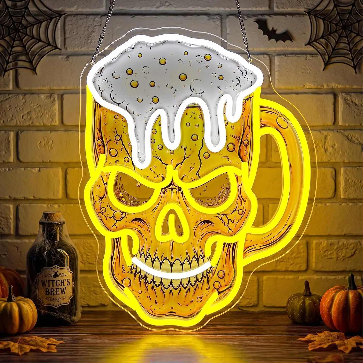 Skull Beer Neon Sign, USB LED Neon Light, Halloween Party Gaming Room Bedroom TikTok Photo Background Decor, Aesthetic Lamp Gift
