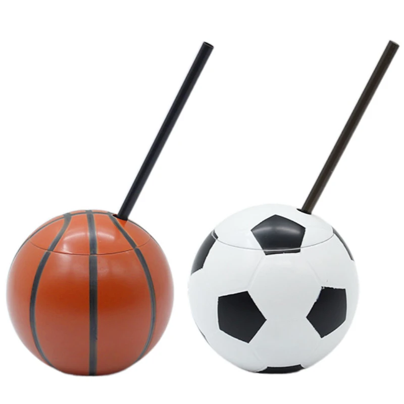 Football Theme Football Shaped Cups Reusable Basketball Bottle with Lid and Straw Friends Party Arrangement Supplies