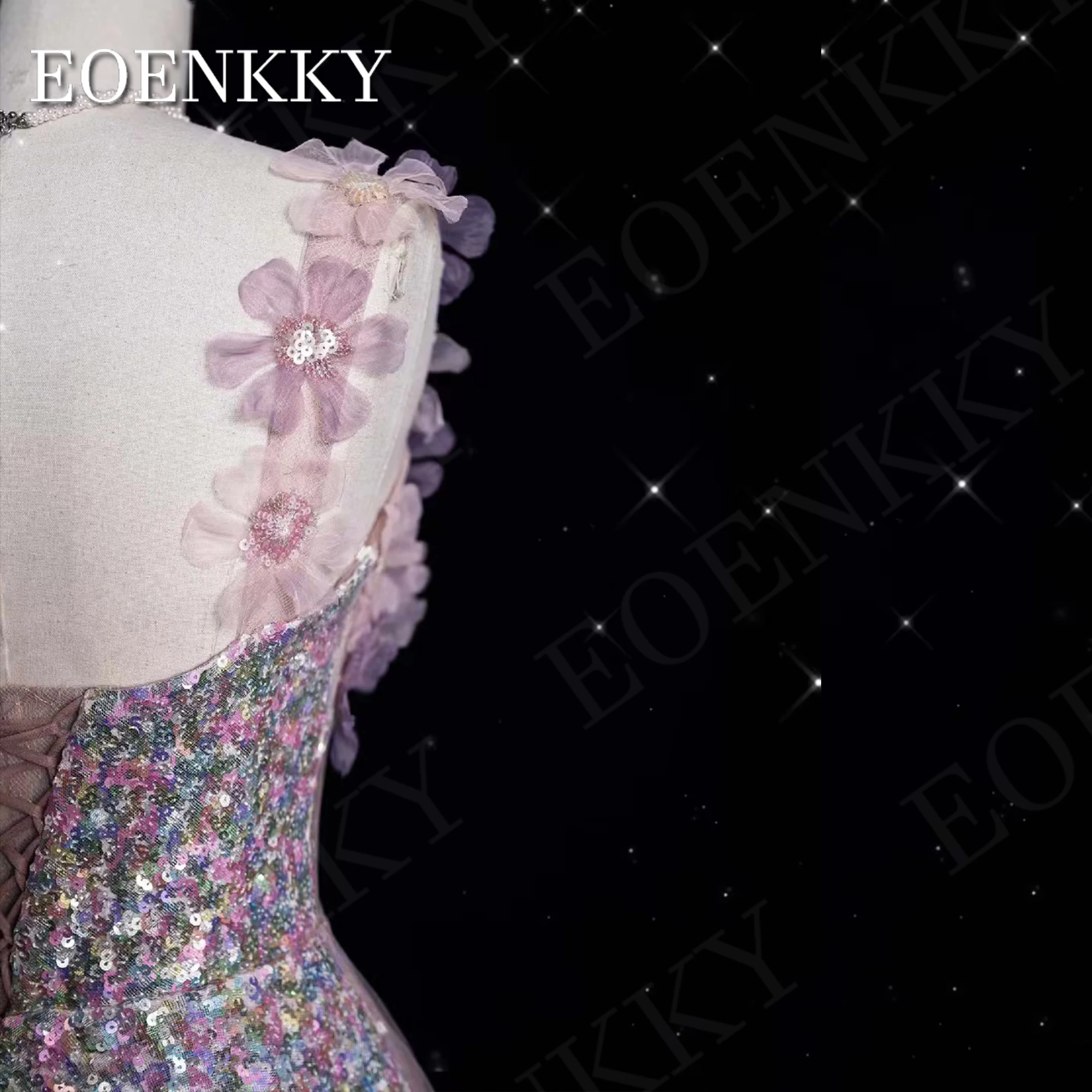 Sequin Sparkly Prom Dress Princess Dubai Luxury Glitter 3D Floral A Line Graduation Dress Square Neck vestidos de graduación