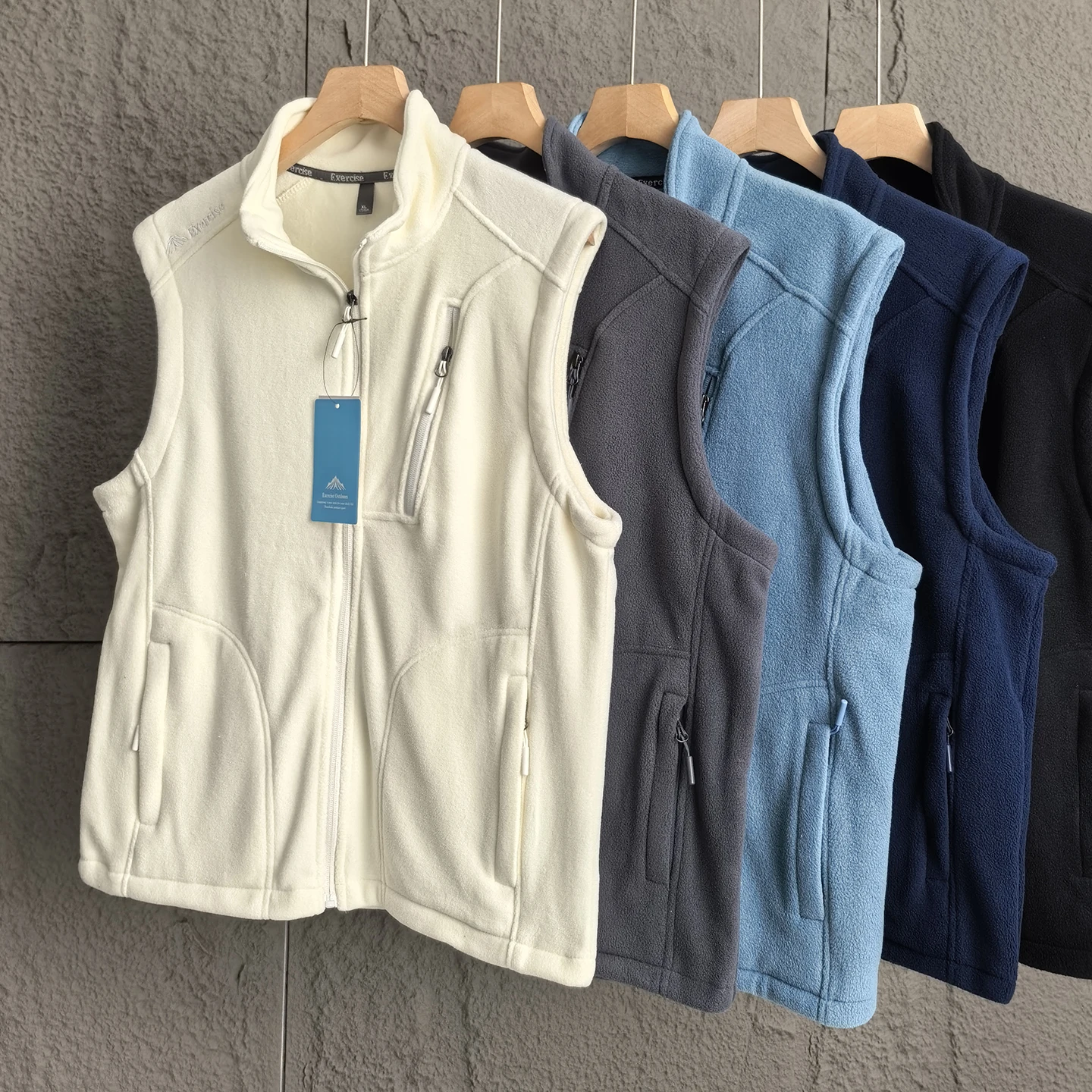 

Men's Fce Lined Vest Warm Plu Autumn Winter Pure Color Versatile Stand Collar Svel Fce Lined Outerwear