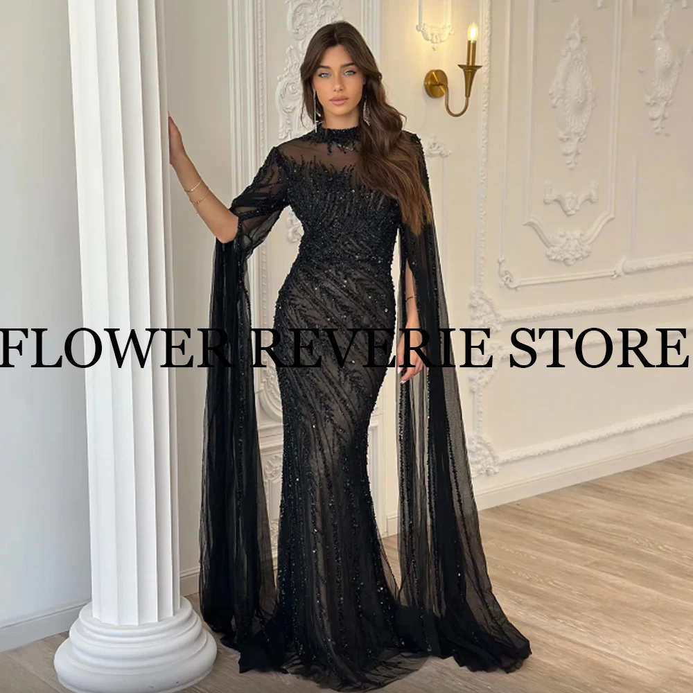

Customized High quality Formal Simple Classic Exquisite Net Beading Pleat Ruched A-line High Collar Long Dresses Evening Dresses