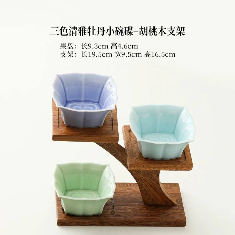 Premium Walnut Solid Chinese Pastry Tier Box Fruit Serving Dessert Plates for Home Snack Tabletop Wooden Dining Trays Home Decor
