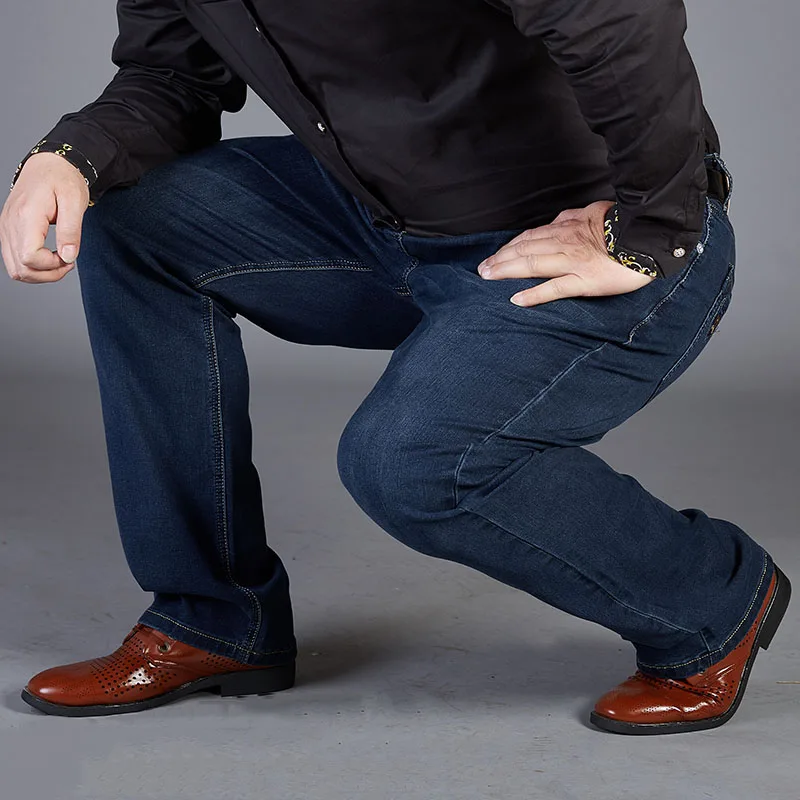 جينز كبير الحجم للرجال 10XL (50 بوصة) - مقاس كبير بنطال مستقيم الساق قابل للتمدد أزرق كبير وطويل ملابس الشارع تصميم كلاسيكي 5 جيوب