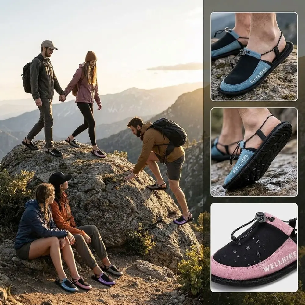 1 Pair Non Slip Travel Slippers Wear Resistant Ultra Light Camp Slippers Breathable Nylon Water Friendly Outdoor Slippers