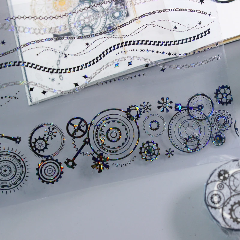 500cm Multiple Specifications Basic Chain Gear Landscaping Laser PET Tape Creative DIY Journal Collage Decor Material Stationery