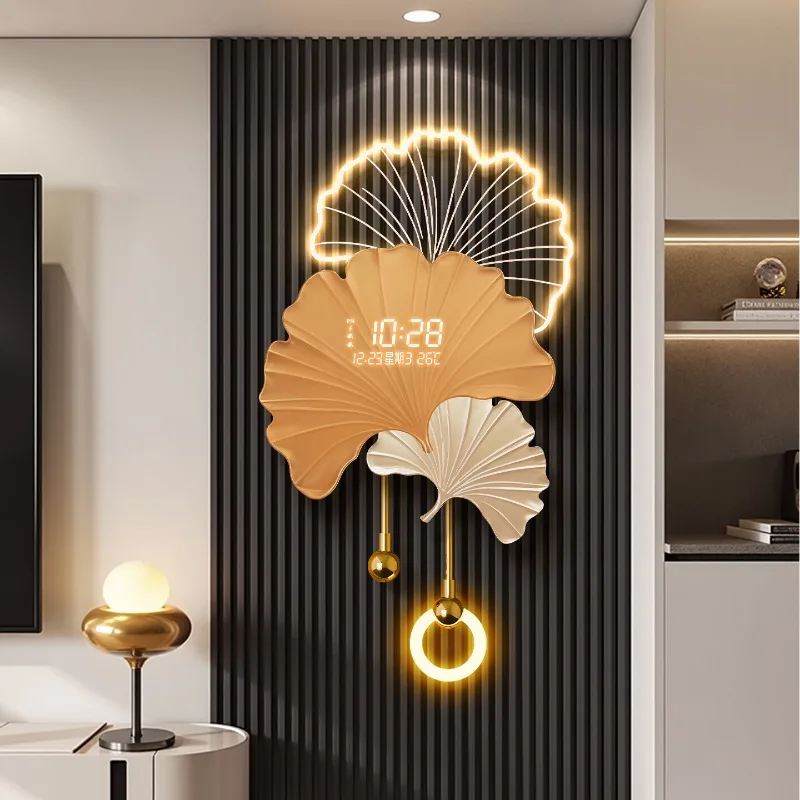 Ginkgo Leaf Grille Decoration Creative Clock Wall Mounted New Perpetual Calendar Electronic Clock Light Luxury Premium Feel