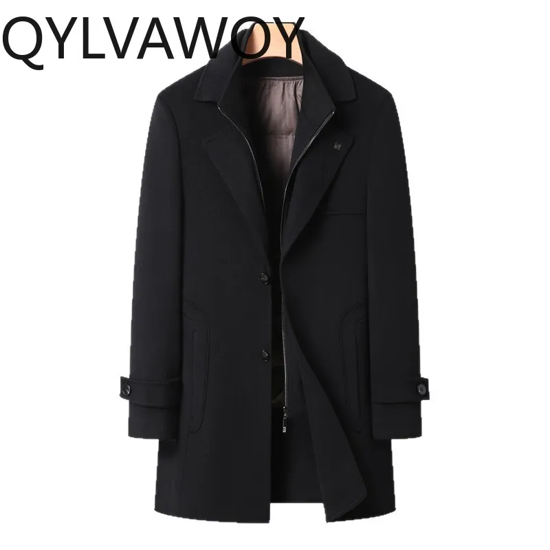 

QYLVAWOY 70% Wool Coat Autumn Winter Coats for Men Clothing Double-sided Wool Coat Detachable Down Liner Jackets Warm 남자 코트