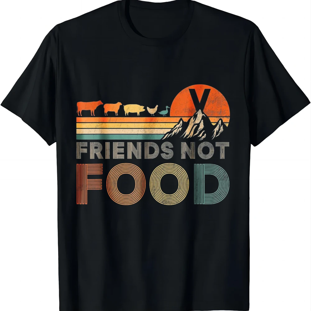 Friends Not Foods Funny Retro Animals Lover Vegan Vegetarian T-Shirt Women Mens Clothing Tops Summer Casual T Shirt Camiseta