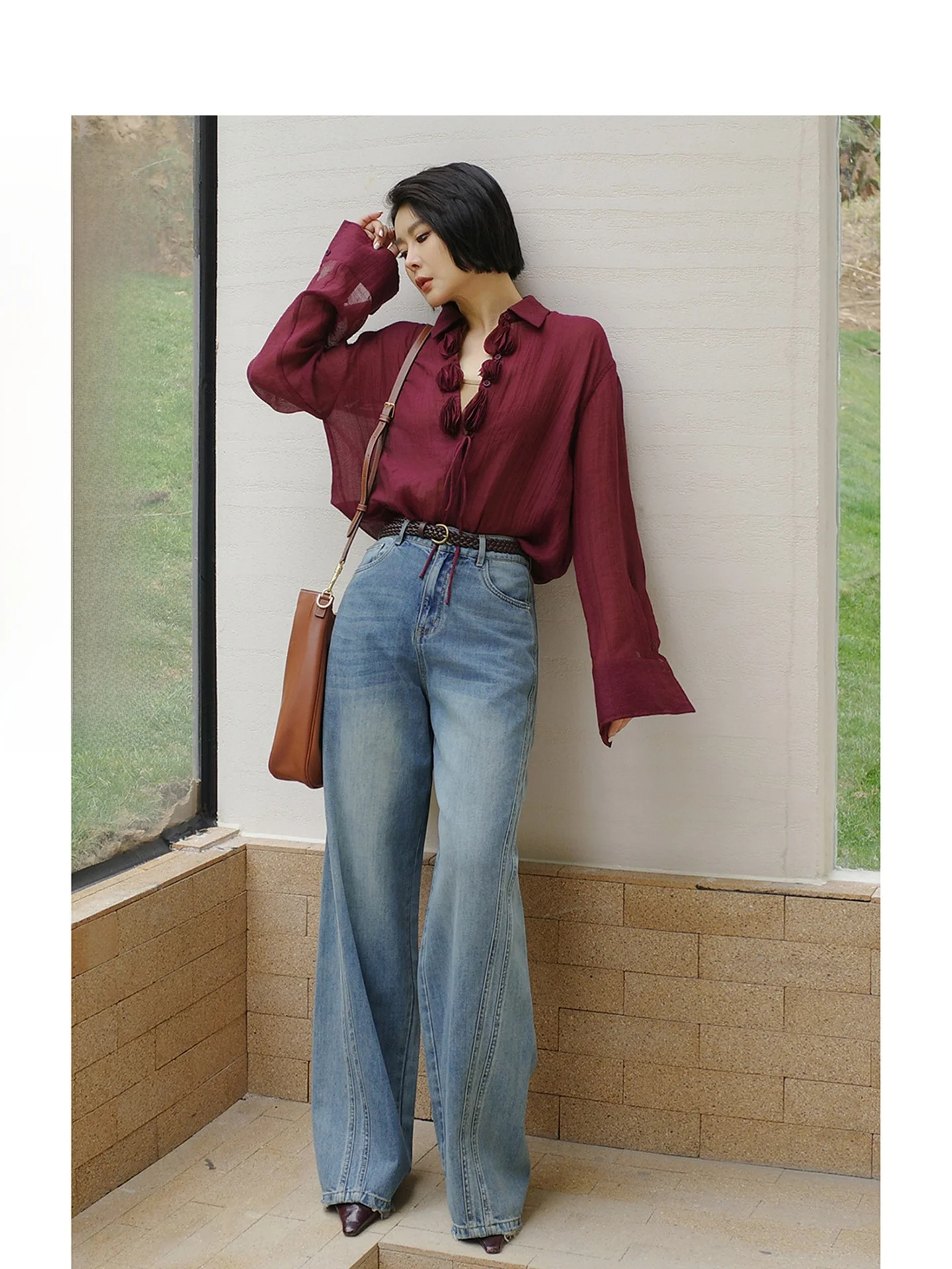 

Wildlife 3D Floral Cutout Vaion Sle Loose irt Spring Summer Pleated Loose Blouse Women's Busin Casual Fiber Blend