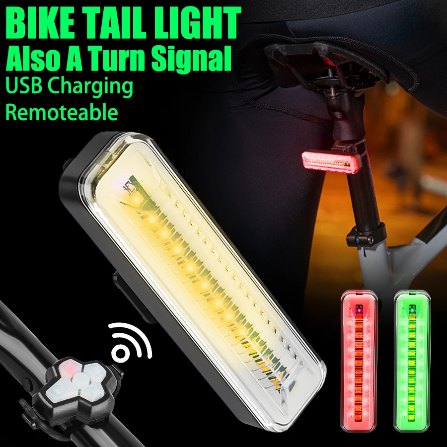 

Bike Tail Light with Remote Control- Rechargeable Bicycle Turn Signal Rear Light, IP5 Outdoor Waterproof for Night Riding Safety