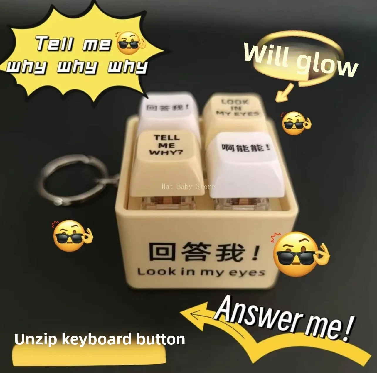 DIY Keyboard Sound Emulator Luminous Relief Stress Toy Quotation Pronunciation Light-Up Pass The Time Keys Button Pilot Keychain