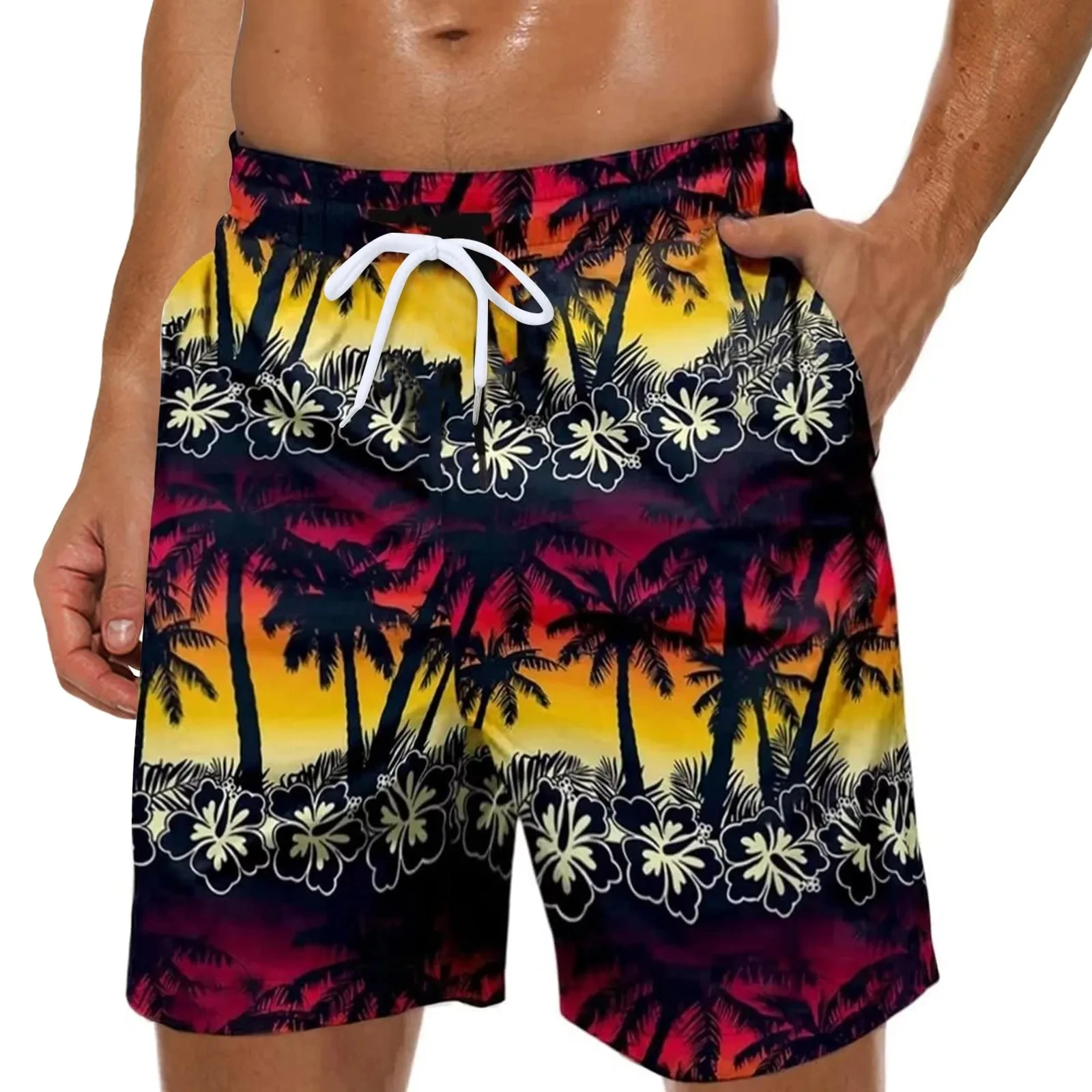 Short de bain imprimé en 3D pour hommes, maillot de bain de plage, sports de natation, gymnase, pantalon de jogging gay hawaïen, planche d\'été,