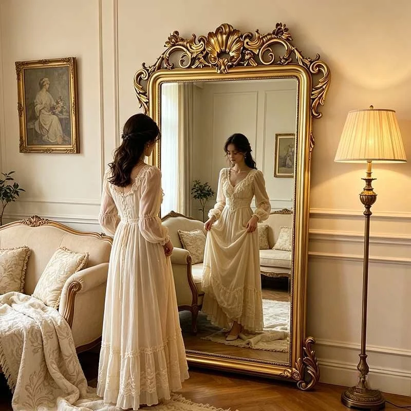 Mirror European carved home floor mirror American bedroom cloakroom fitting mirror dressing mirror