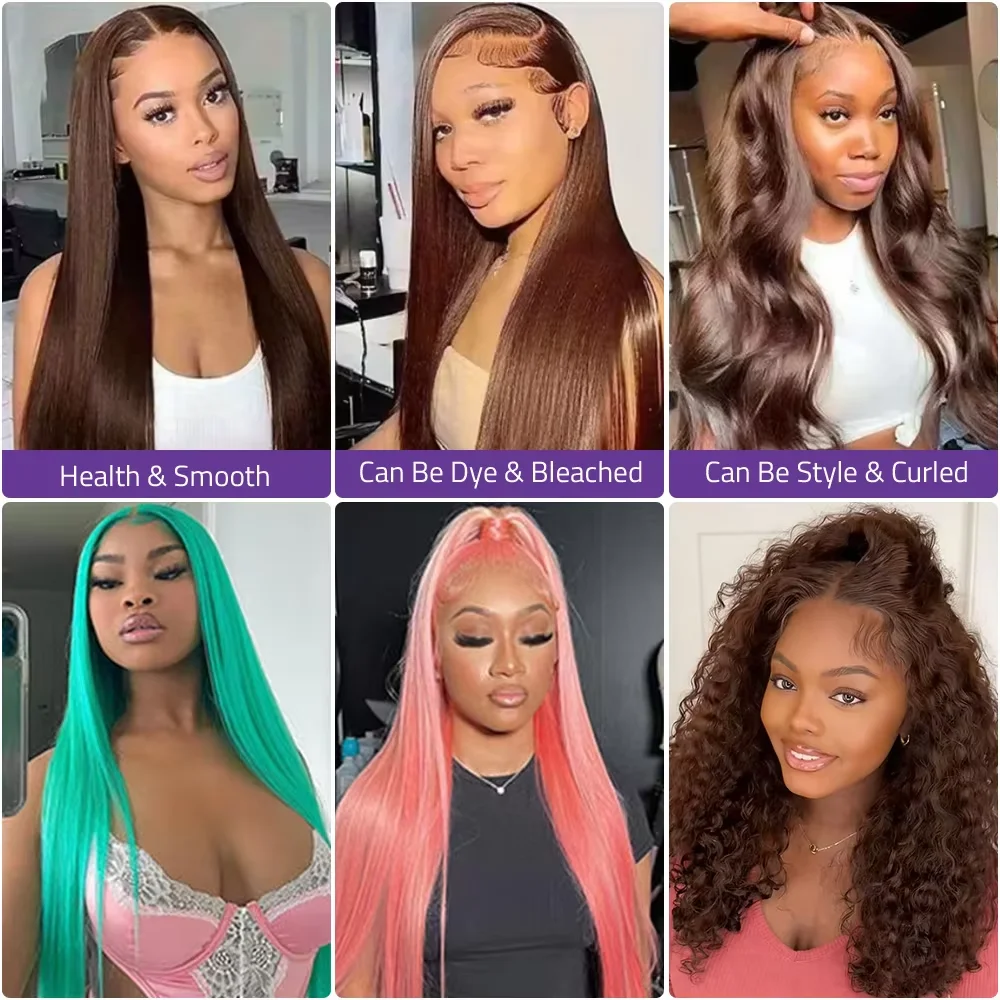 Picture 5: Chocolate Brown Human Hair 13x6 HD Lace Front Wig 200 Density Brazilian Remy Hair 13x4 Lace Bone Straight Pre Plucked Frontal Wig  40 42 Inches