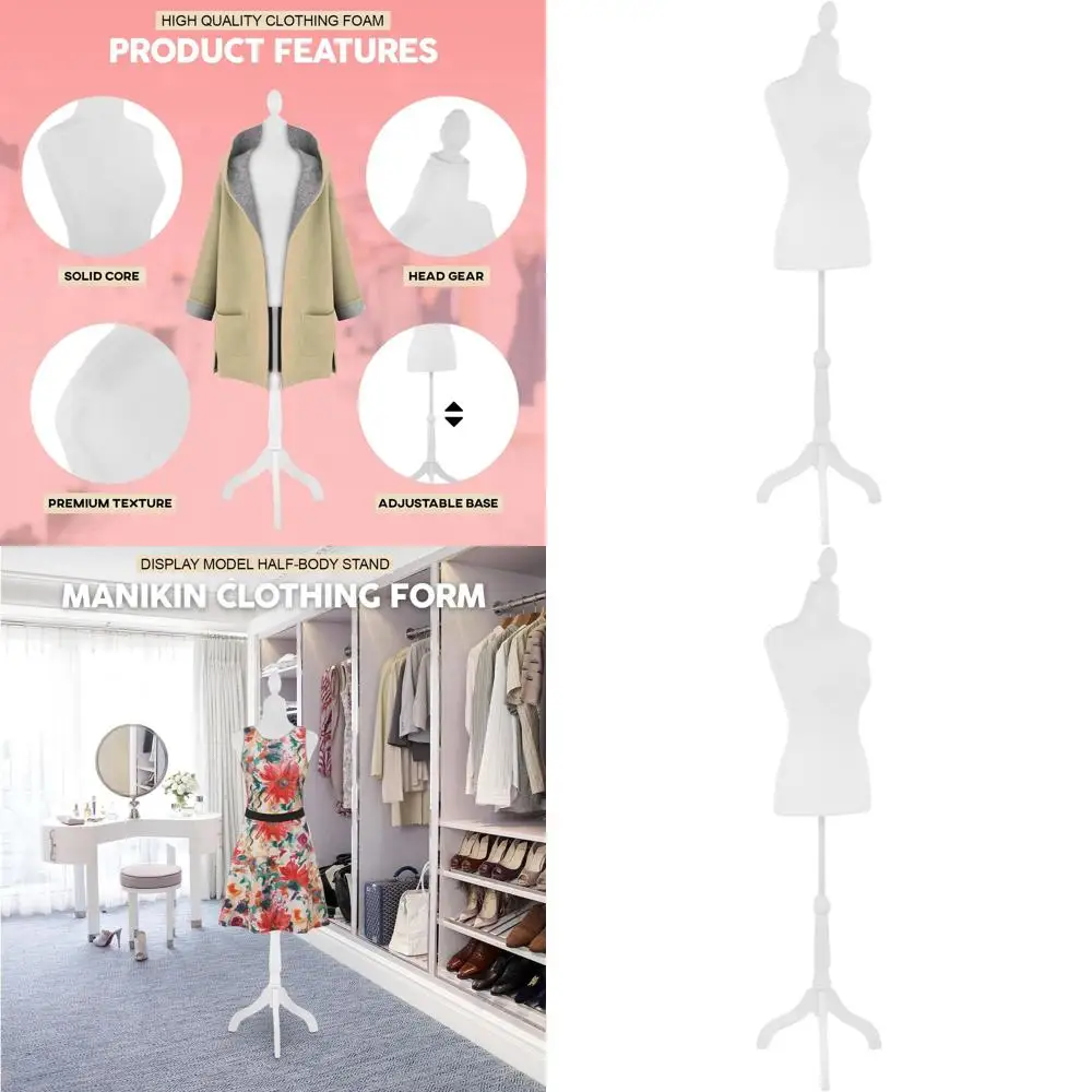 

Adjustable Height Female Mannequin Body with Wooden Tripod Base Stand, White