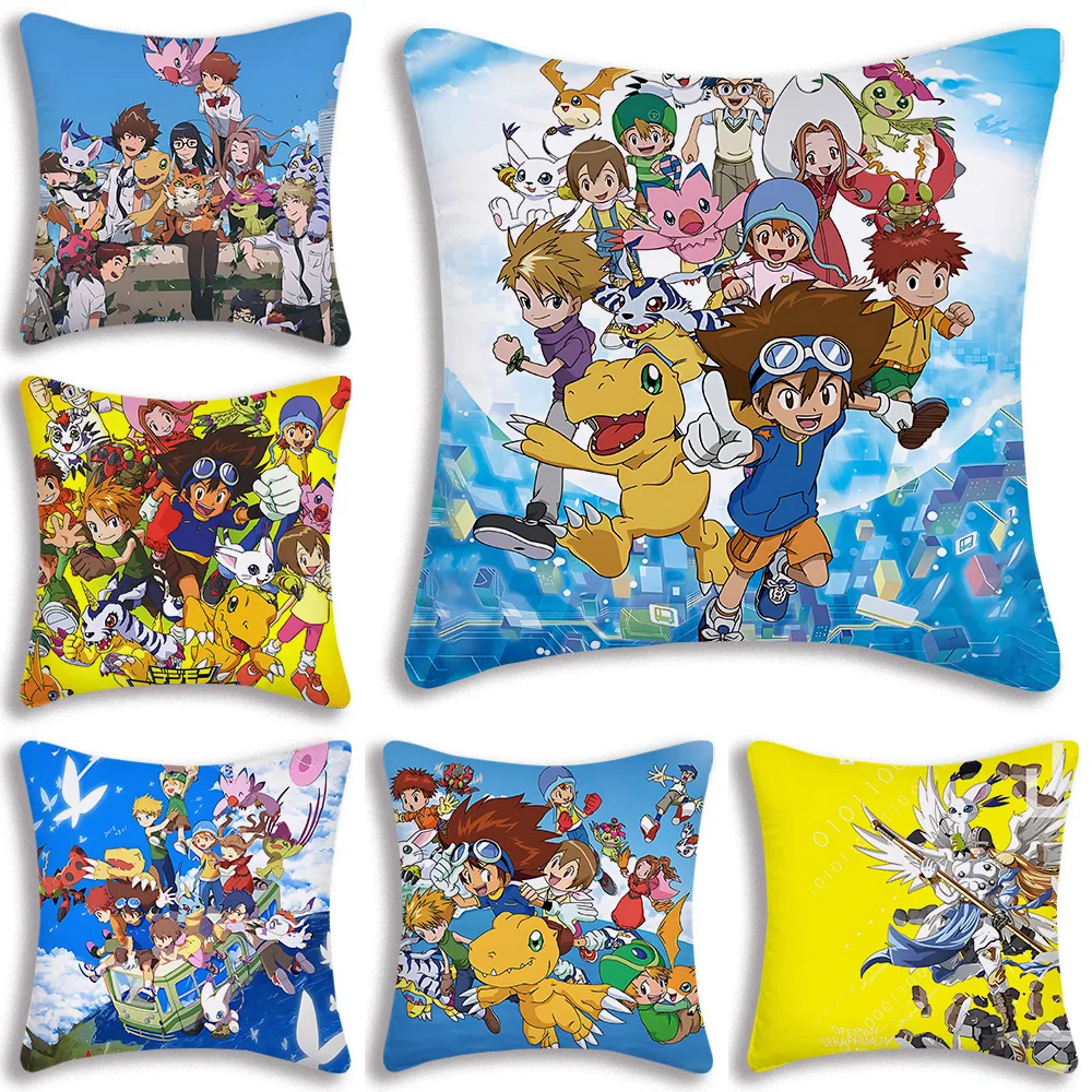 Pillow Covers Cute D-DigimonS Greymons Cartoon Sofa Decorative Home Double-sided Printing Short Plush Cute Cushion Cover