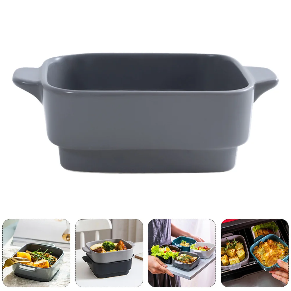 

Ceramic Binaural Baking Tray Non Stain Salad Fruit Bowl Rice Plate Cake Plate Retro Aesthetic Baking Tray Western Food Bowl