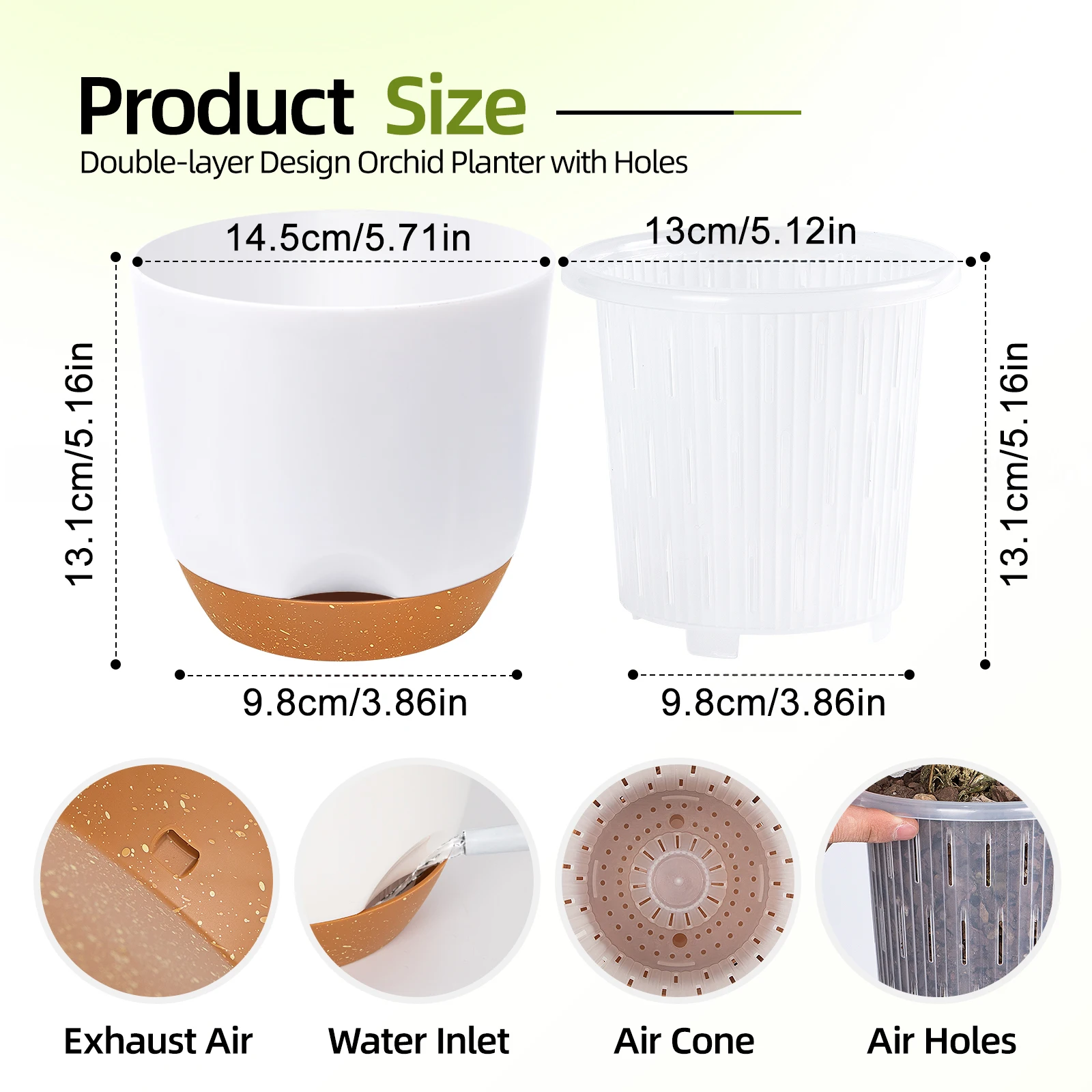 2 قطعة أواني الأوركيد مع ثقوب لإعادة بوت اناء للزهور البلاستيك وعاء الأوركيد الداخلي زارع الأوركيد وعاء النبات سقي الذاتي مع حقن #5