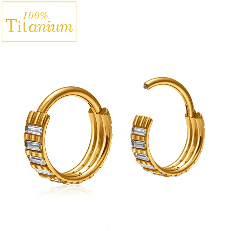 

F136 Titanium Daith Cartilage Tragus Earrings 16G Zircon Helix Conch Nose Ring Septum Piercing Hinged Clicker Hoops Body Jewelry