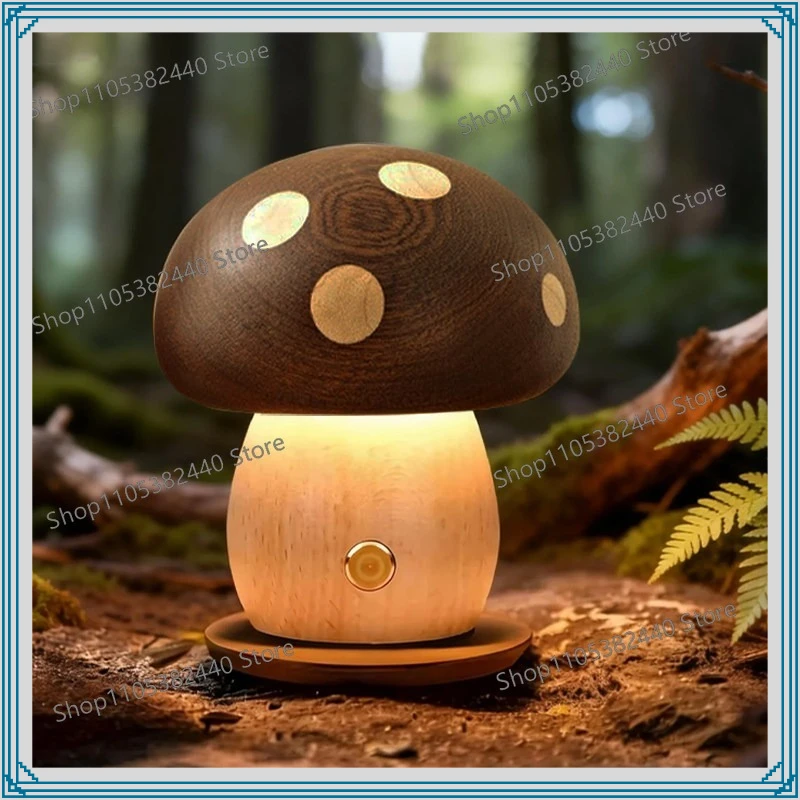 Nachtlicht aus massivem Holz in Pilzform, Stimmungslicht, Nachttischlampe, Deko-Ornament, Buche, LED-Schreibtischlampe für Kinder, Geschenk für Mädchen