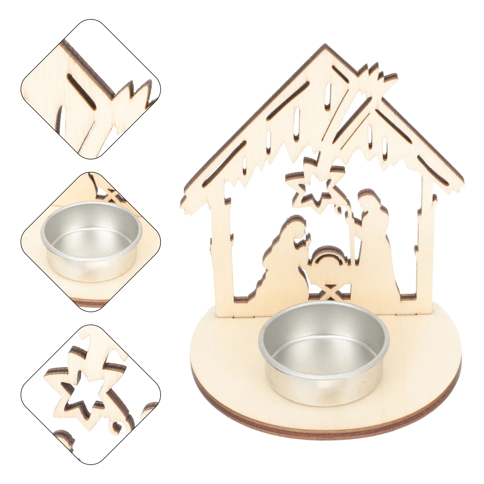 Imagen 5: Estante de madera para decoración de mesa, soporte rústico para decoración de comedor, candelabro, uso en festivales religiosos, 6 uds.
