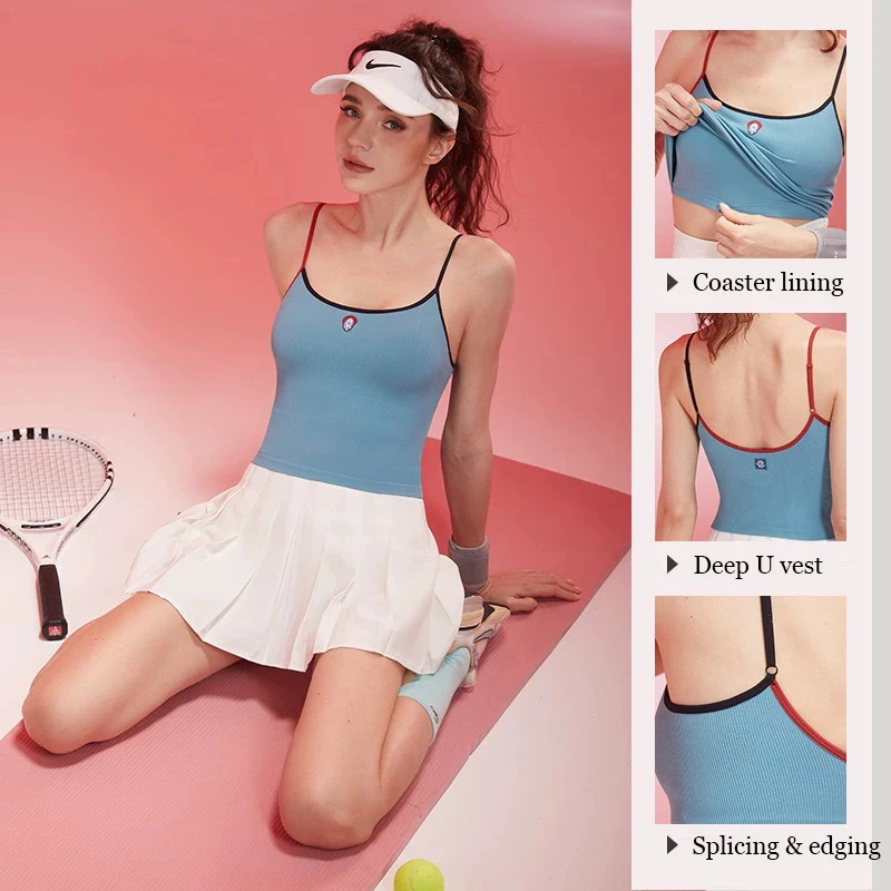 Women's Summer Color Block Yoga Fitness Vest Anti-Sagging One-Piece Camisole Fitness Suit for Active Wear