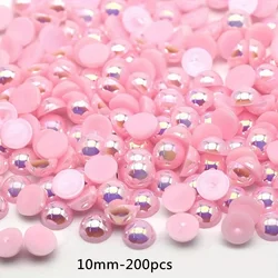 Round Half Pearls Lt.Pink AB 10mm 200pcs Flatback Rhinestones Loose Beads For Nail Art Clothing Decoration Crafting DIY