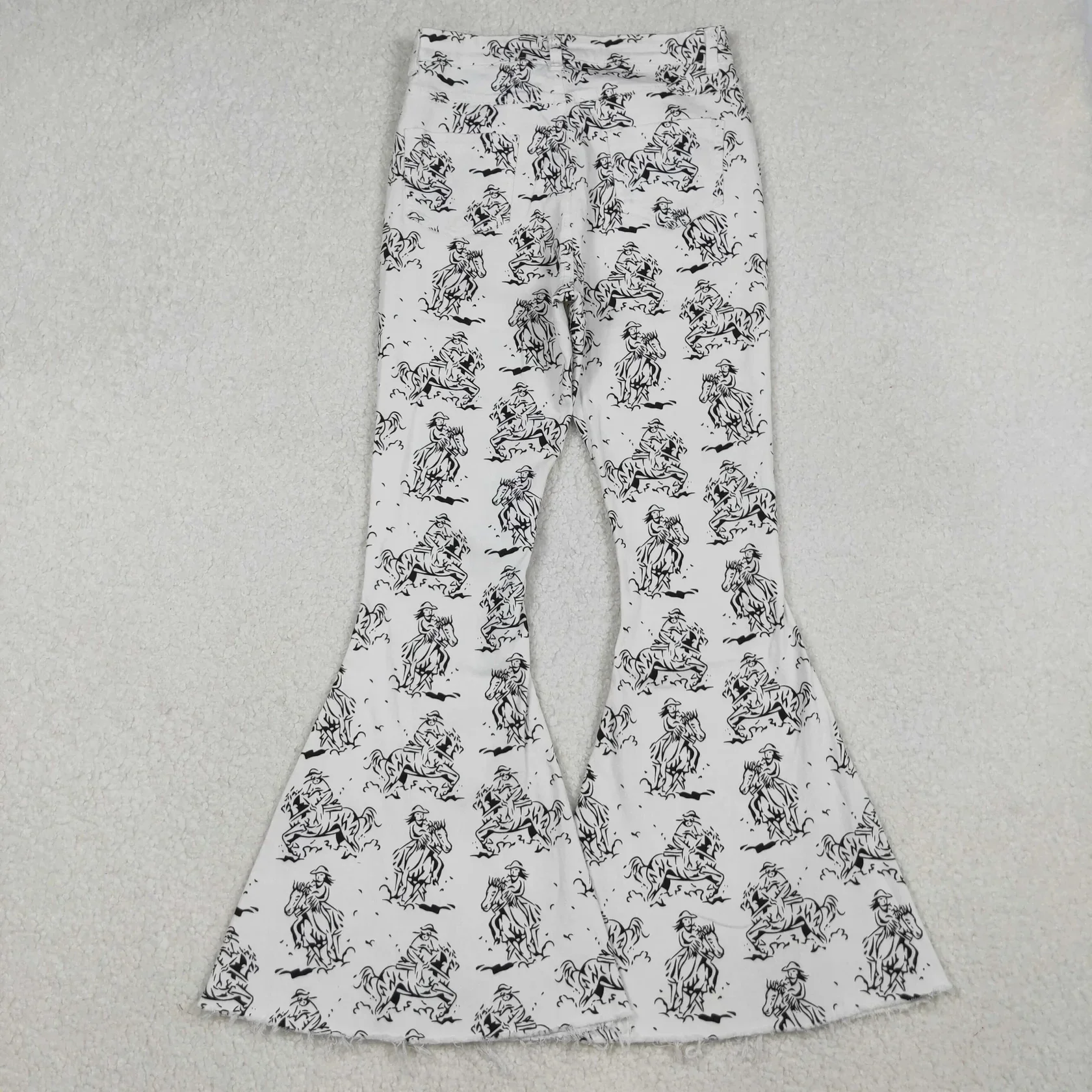Wholesale Woman Adjustable Bell Bottom Pants Pocket Trousers Boutique Adult Women Dark Brown Camo Denim Jeans