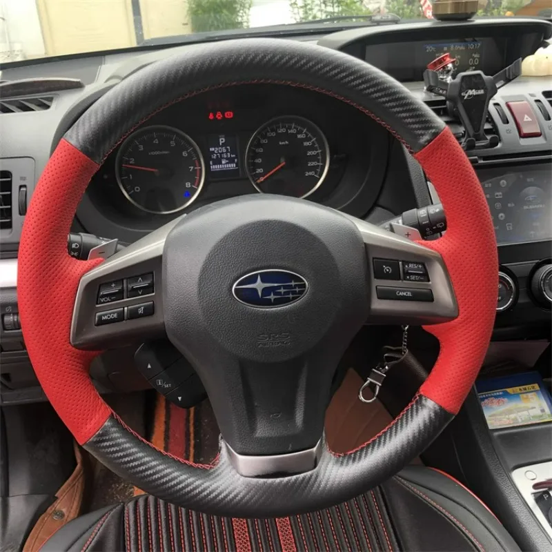 

carbon fider Leather Steering Wheel Cover for Subaru Forester Subaru XV Crosstrek Legacy Impreza 2013-2015 Hand-Stitch Accessory