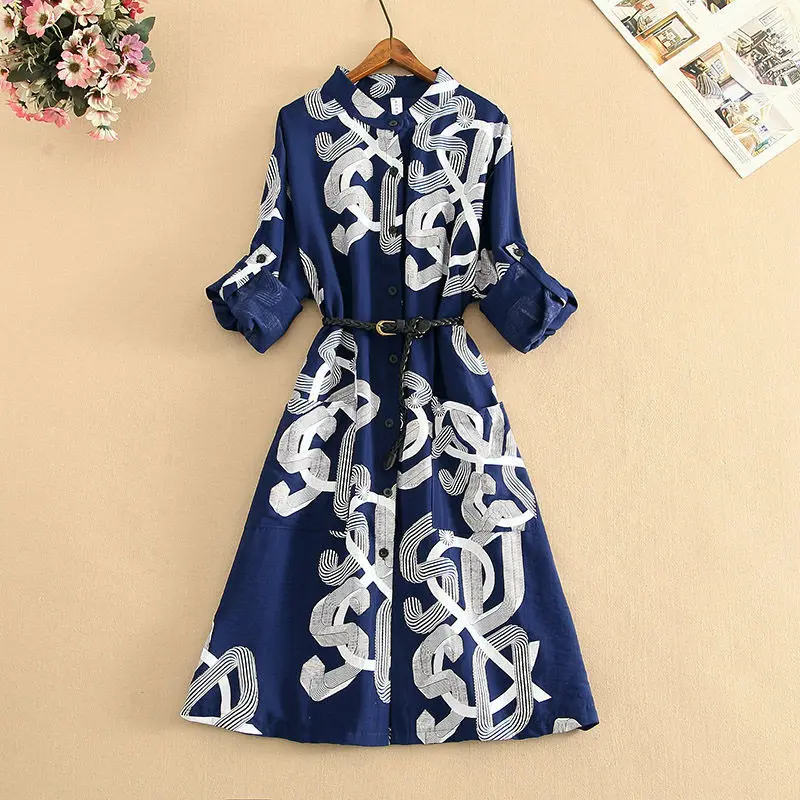 Autumn Spring New Korean Elegant Fashion Print Midi Dress Women Long Sleeve Chic Vestidos De Fiesta Vintage Aesthetic Robe Femme