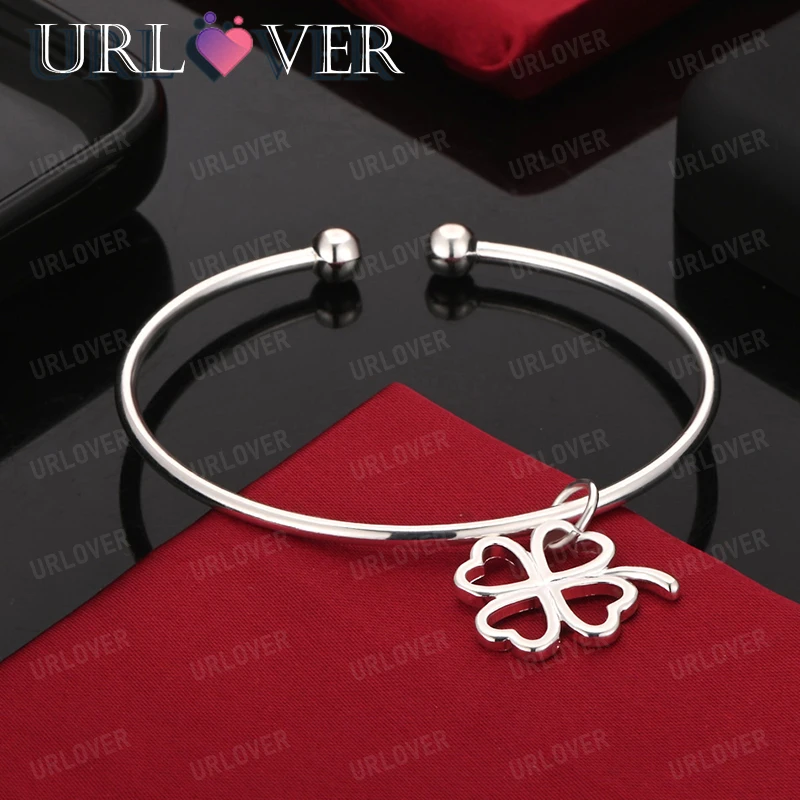 

925 Sterling Silver Bangle Four Leaf Clover Hand Chain Jewelry Women Wedding Party Fashion Jewelry Birthday Gift Accessories