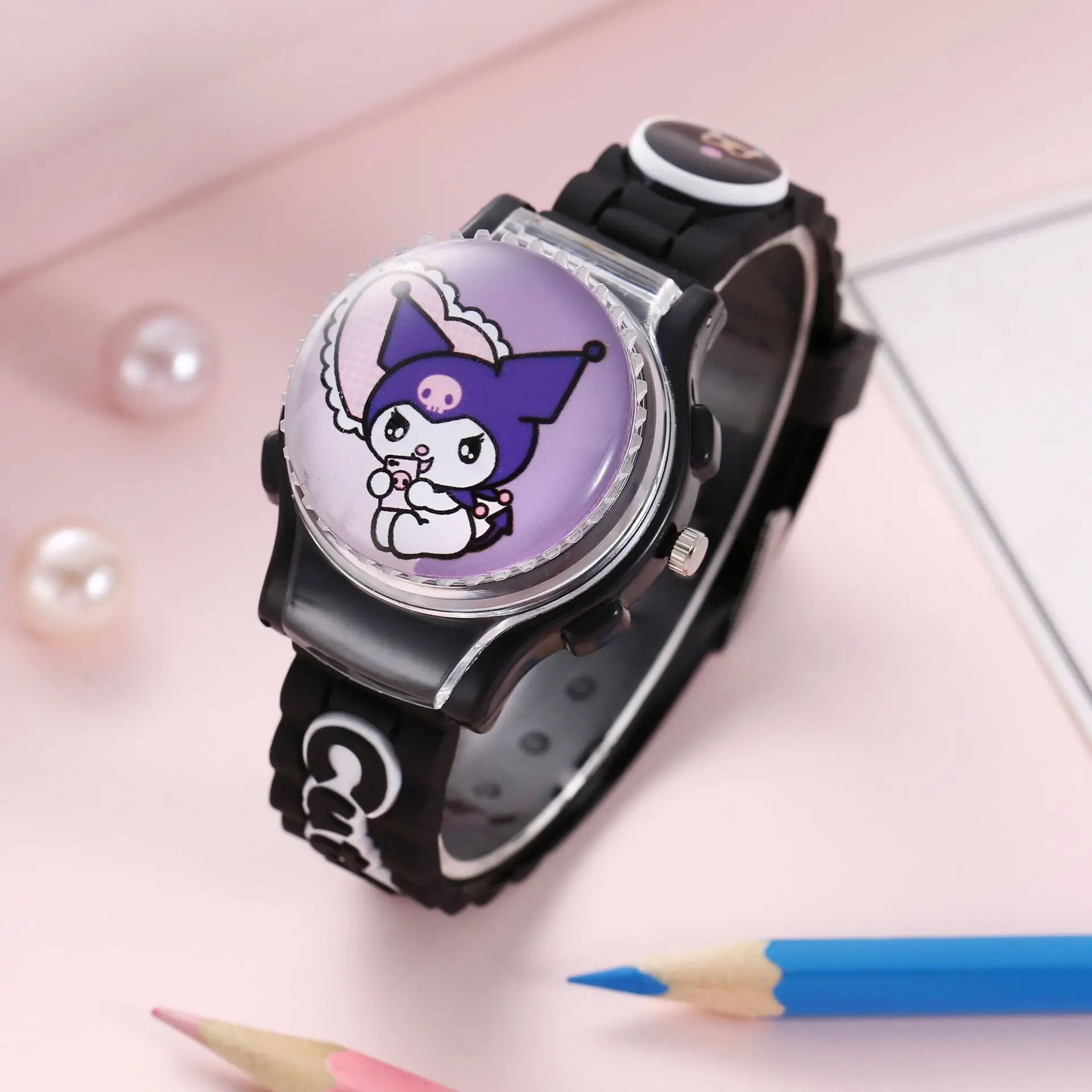 Sanrio Anime Pattern Child Wrist Watch Cinnamoro Waterproof Quartz Watch Kuromi Cartoon My Melody Silica Gel Watchband Kids Gift