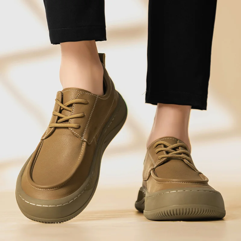 Casual men's leather shoes Comfortable classic and versatile style Leisure Business Office Quality outdoor street shoes Black image 4