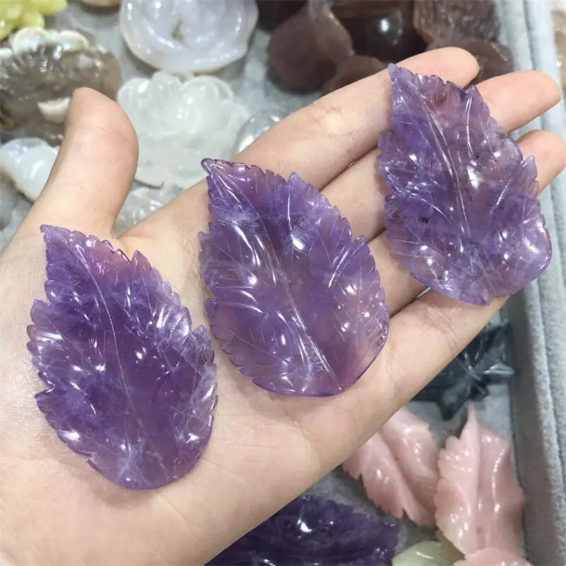 

Natural Crystal Amethyst Leaf Carving Reiki Statue As Christmas Gifts For The Children Or Home Decoration 1pcs
