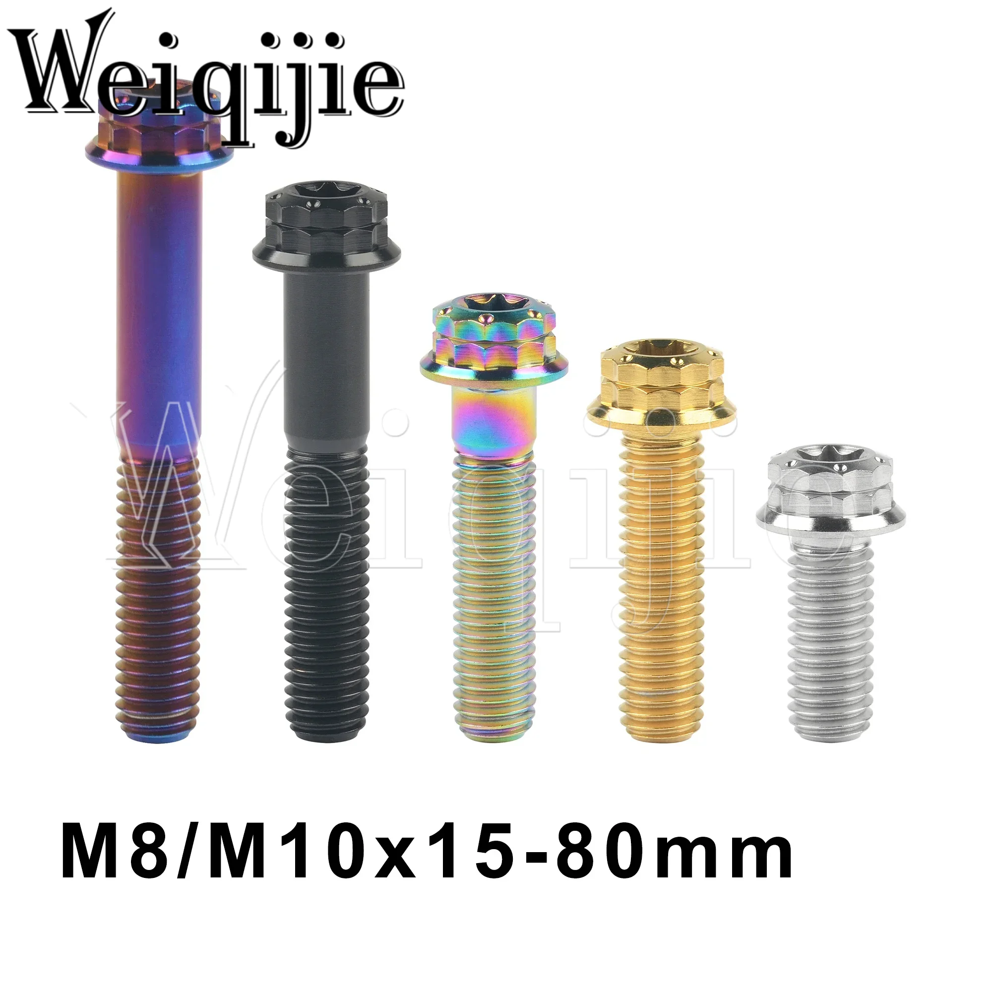 

Weiqijie 6pcs Titanium Bolts M8/M10x15~80mm Pitch 1.25/1.5mm Torx Flange Head Clamp Screws for Motorcycles