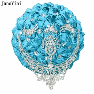 Атласные свадебные букеты jaevini с синей розой, украшенные бисером, искусственный Креативный Свадебный букет для невесты, подружек невесты, белый цветок