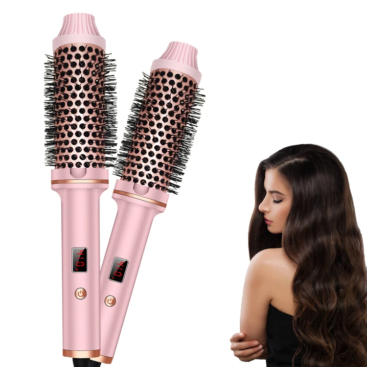 Adjustable Temperature Pink Electric Hair Curl Hot Tools 360 Degree Rotating Multitudet Hair Dryer Brush Round Volumizing Brush