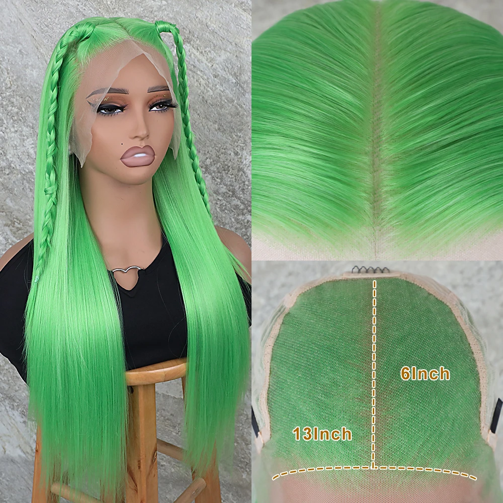 Apolaurel Green Synthetic Lace Front Wigs 13x6 Free Part Long Silky Straight Wig Apple Green Color Wig Cosplay Daily Wig 26inch