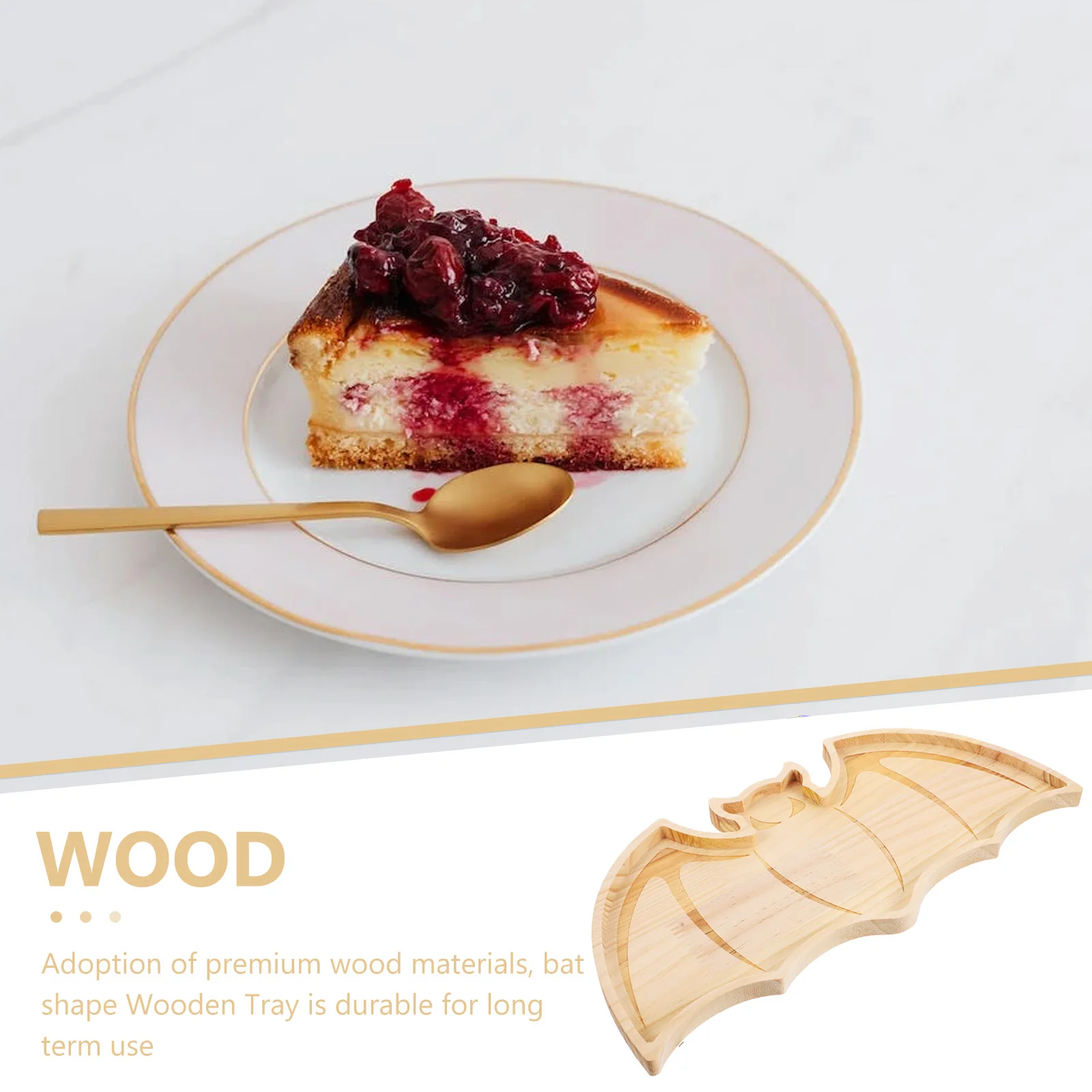 

Bat Shape Wood Serving Tray Scratch Resistant Food Plate Dessert Snack Display Board Decorative Tray Wooden Food Plate