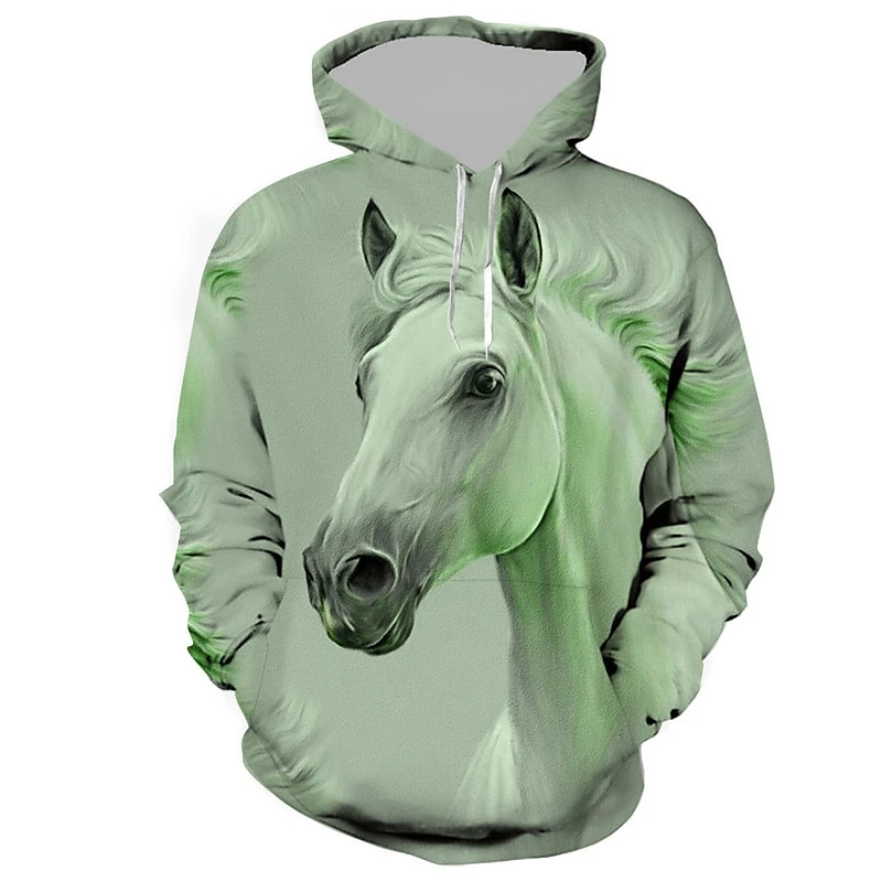 Fashion Horse Pattern Hoodie Spring Autumn Long Sleeve Men Women 3D Animals Printed Hoodies Casual Oversized Couple Sweatshirts