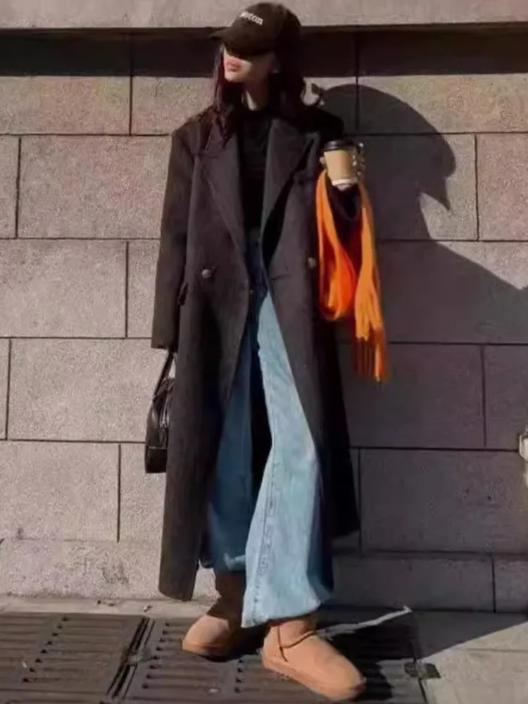 ZMEENNA femmes élégant laine mélange Long pardessus Double boutonnage revers col chaud hiver veste Chic vêtements d'extérieur décontracté ZM3503