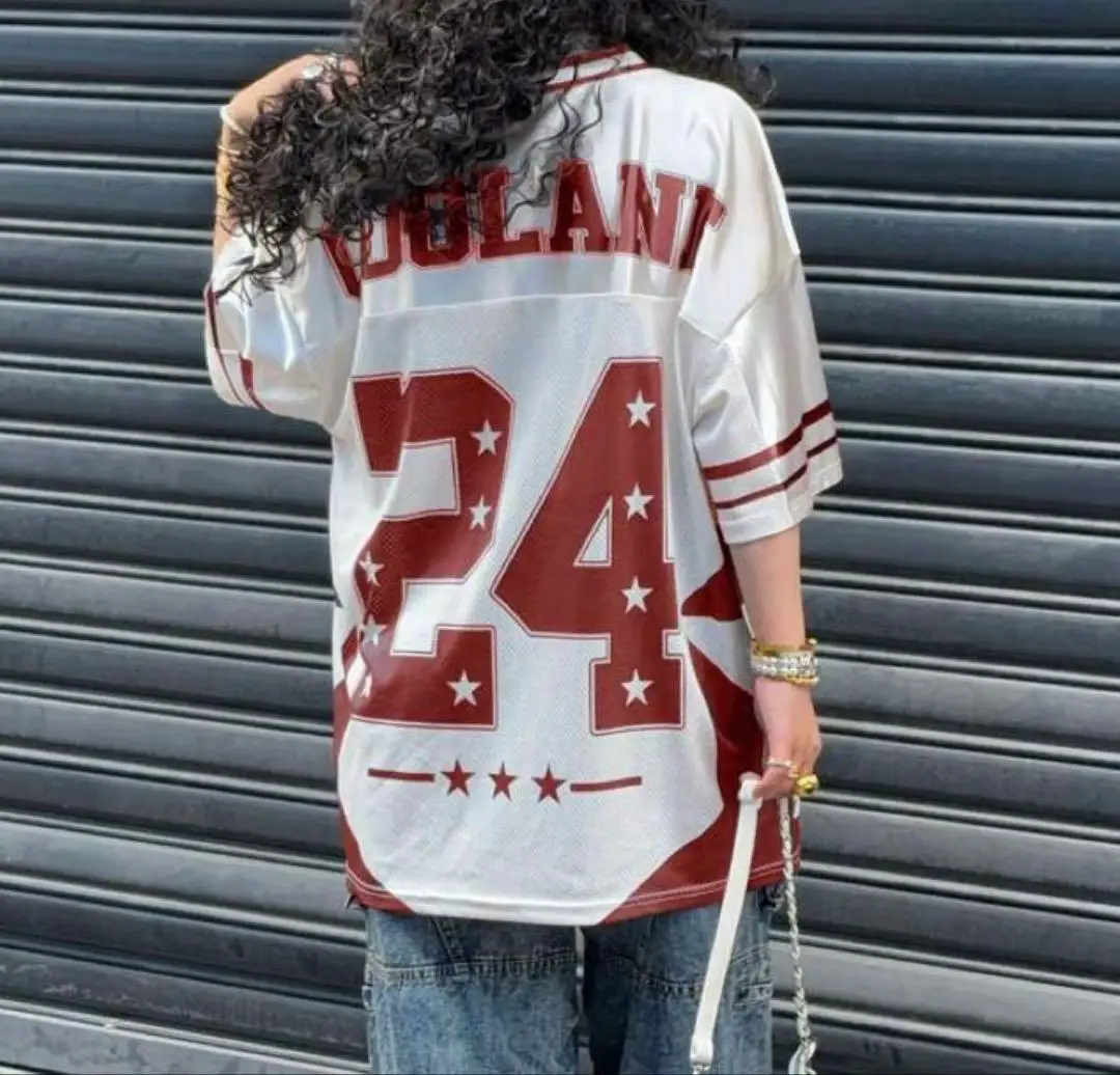 2026 Vintage American Jersey für Damen, California 24 Grafik-Mesh, Kurzarm, V-Ausschnitt, Retro HipHop Streetwear, Sommerliche Freizeit-Oberteile – Detail 4