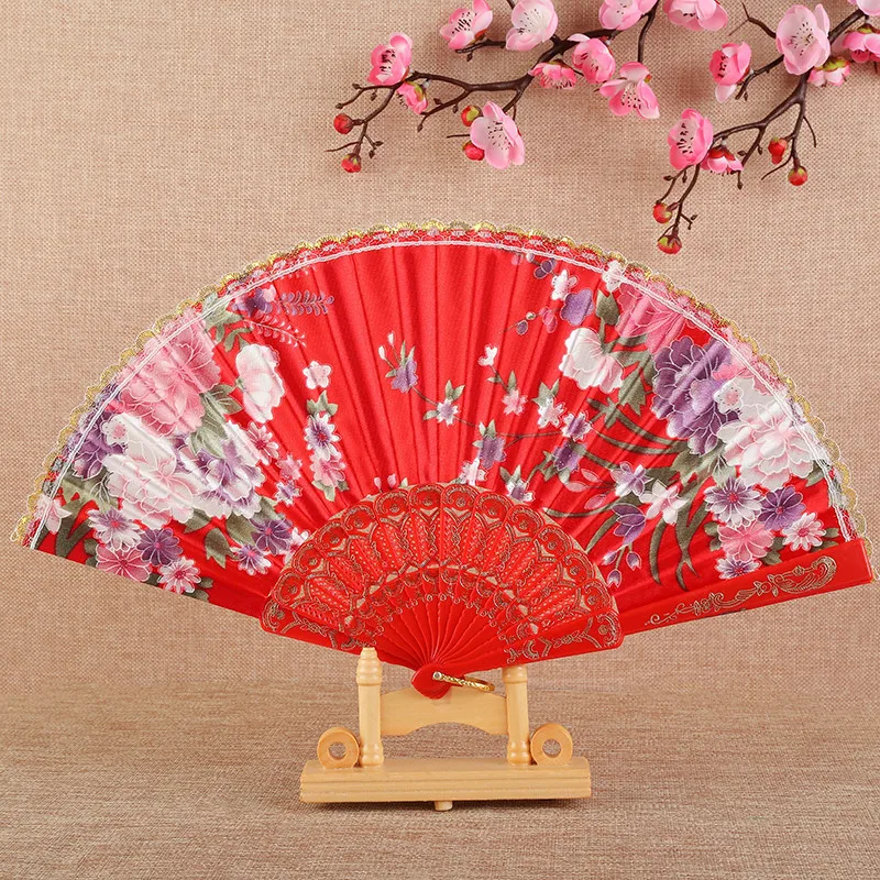 Silk Cloth Gold Edge Fans Chinese Traditional Dance Fan Chinese Style Fan Customized Handmade Folding Fan decorative fan