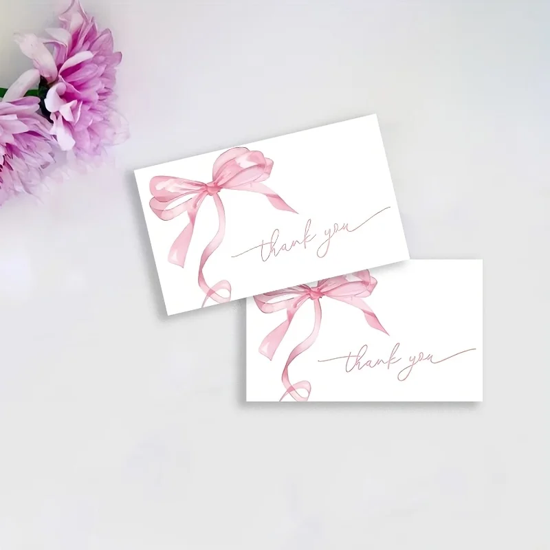 50PCS Elegant Pink Bow Design Gift Thank-you Cards, Suitable for Weddings, Celebrations, Business Events and Other Occasions