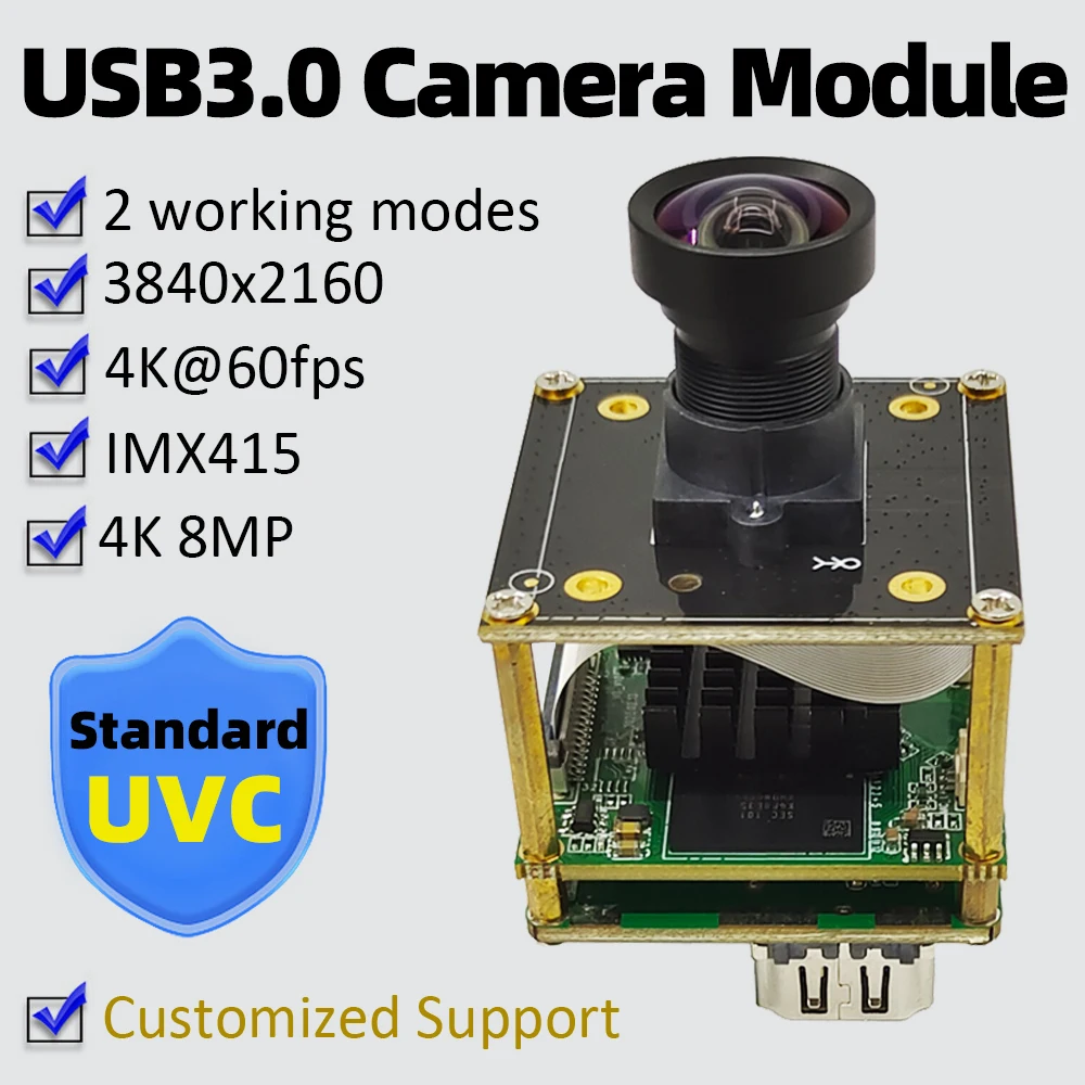 

4K 8MP IMX415 USB3.0 Camera Module 3840*2160 60FPS No-Distortion FF Free Drive Type-c Face Recognition H.264 MJPG, YUY