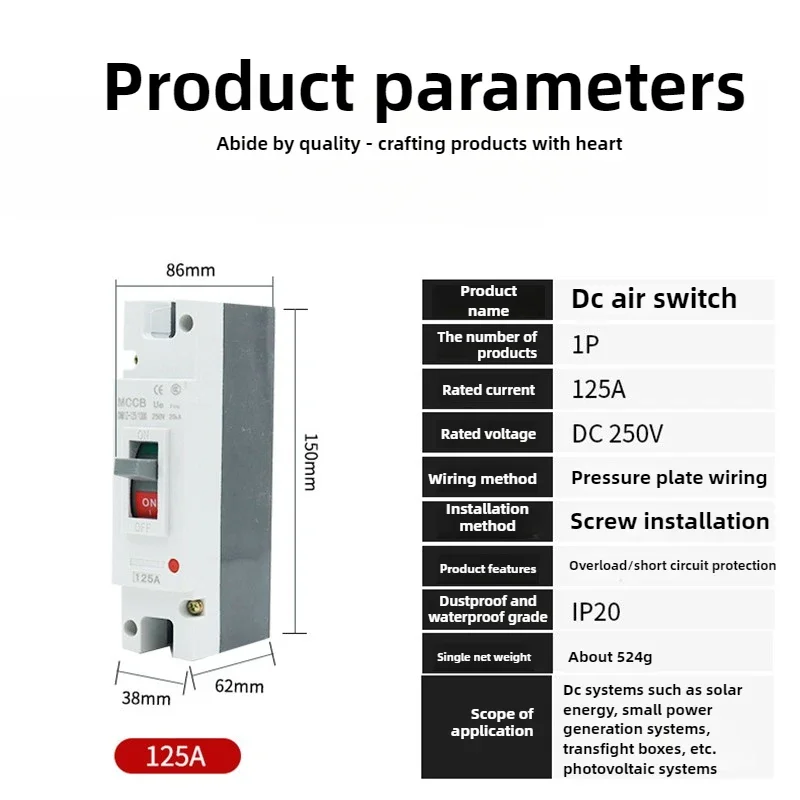 Solar Molded Case DC Circuit Breaker MCCB Overload Protection Switch Protector Photovoltaic PV 150A 250A Battery Isolator