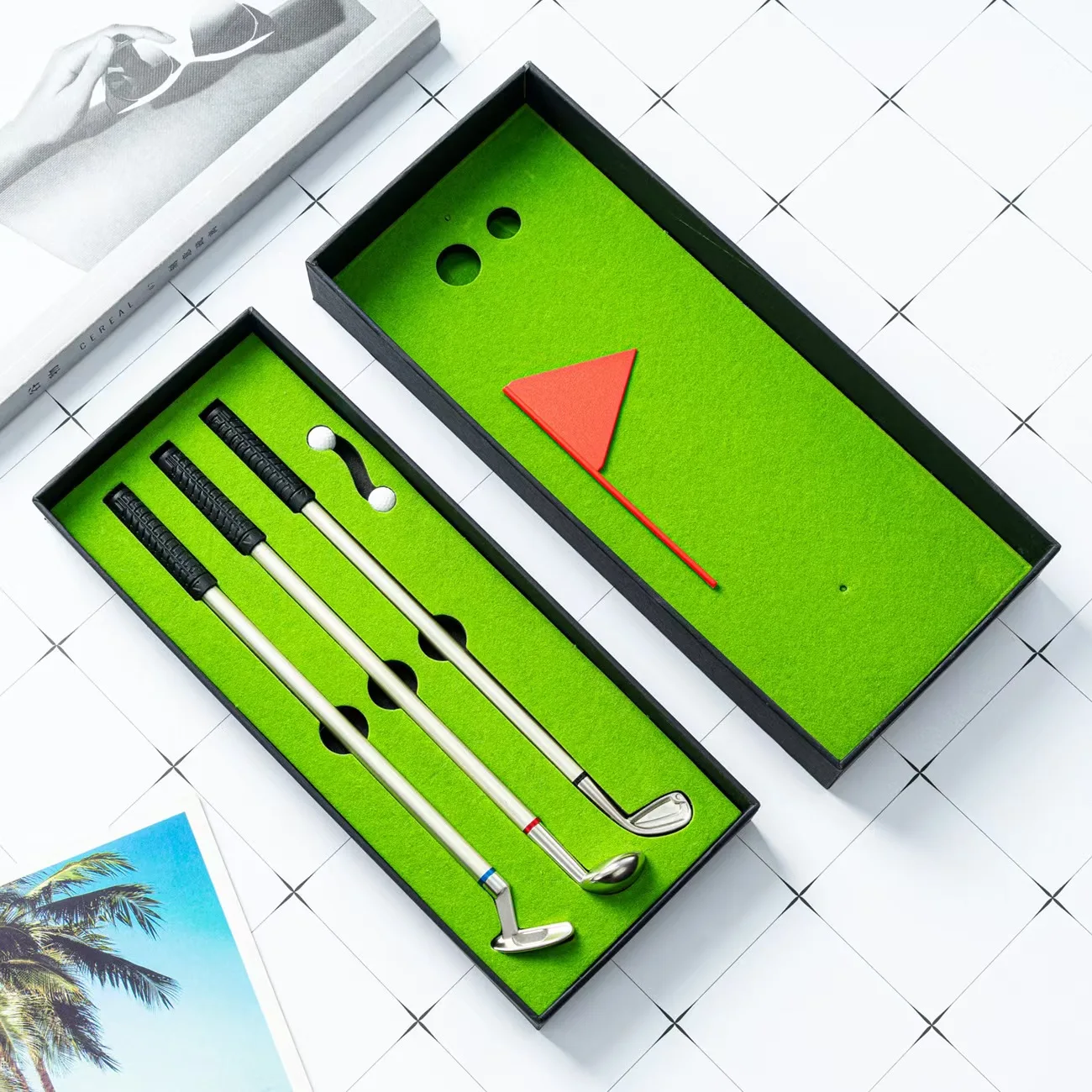 Back to office desktop mini golf green metal club ballpoint pen set