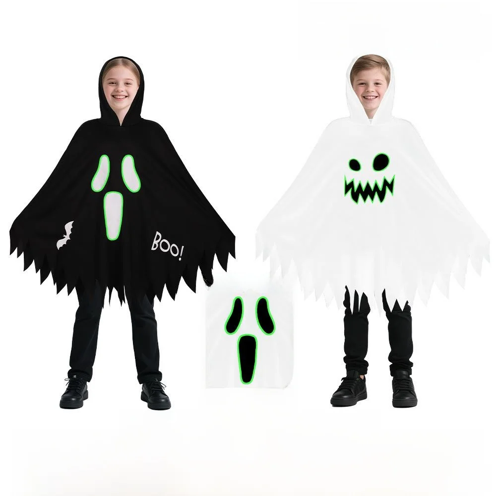 loween Children's Glowing Ghost Face Robe Costume Stage Performance Dance Suit One-Piece Suit Night Light Outfit