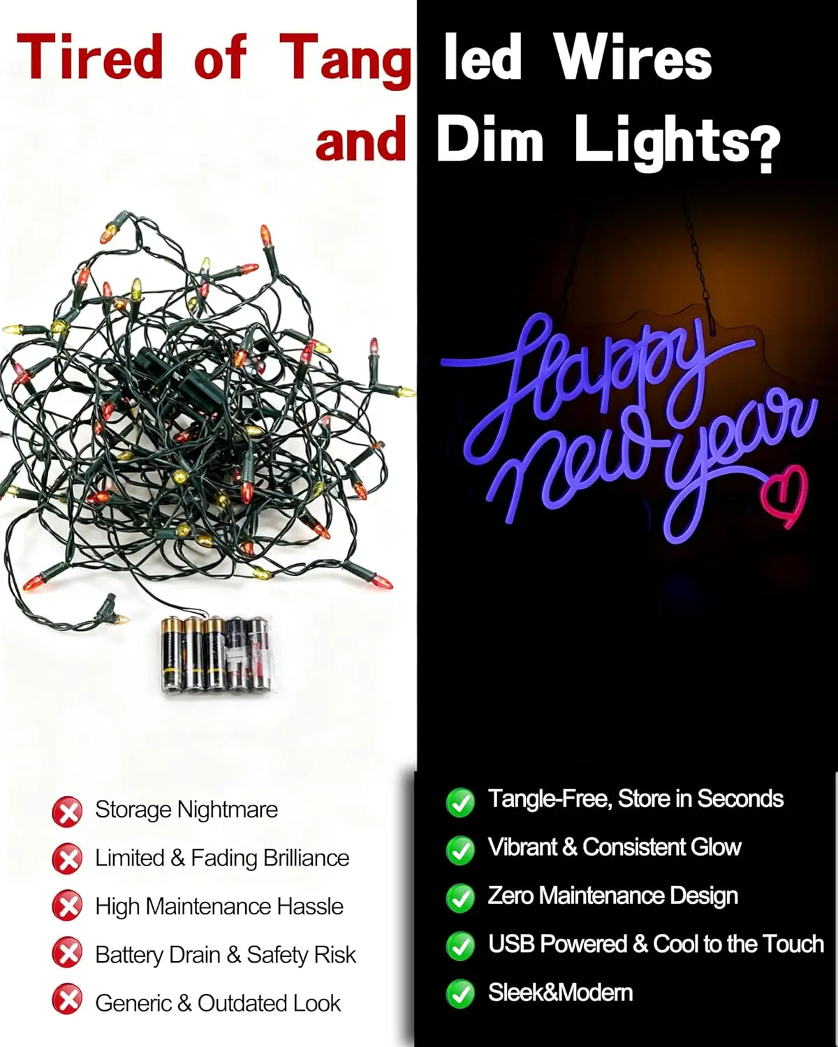 ป้ายไฟนีออนสุขสันต์วันปีใหม่ ป้ายไฟนีออน LED ปรับความสว่างได้ สำหรับตกแต่งผนัง คลับ ปาร์ตี้ ห้องนอน บ้าน โชว์รูม ร้านค้า ของขวัญ